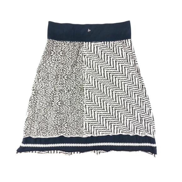prAna Lisette Black & White Geometric Boho Cotton Stretch A-Line Skirt Women's S - Picture 2 of 7